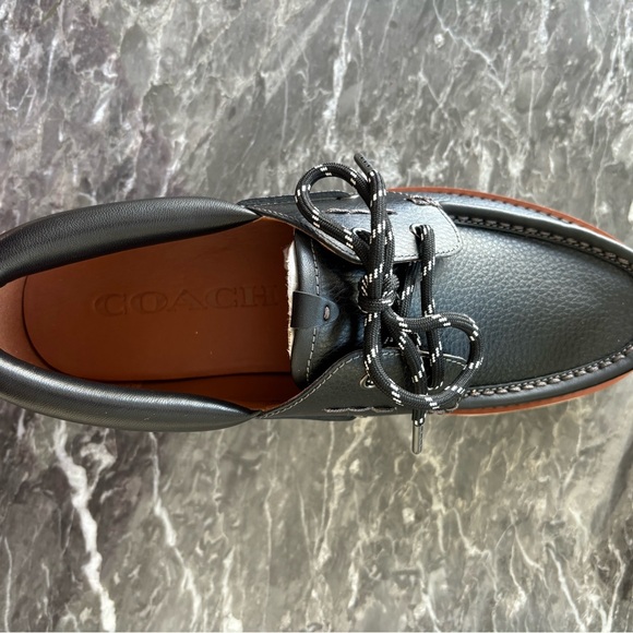 Coach Men’s Size 8.5 Benson Black Leather Boat Shoes - Picture 9 of 12